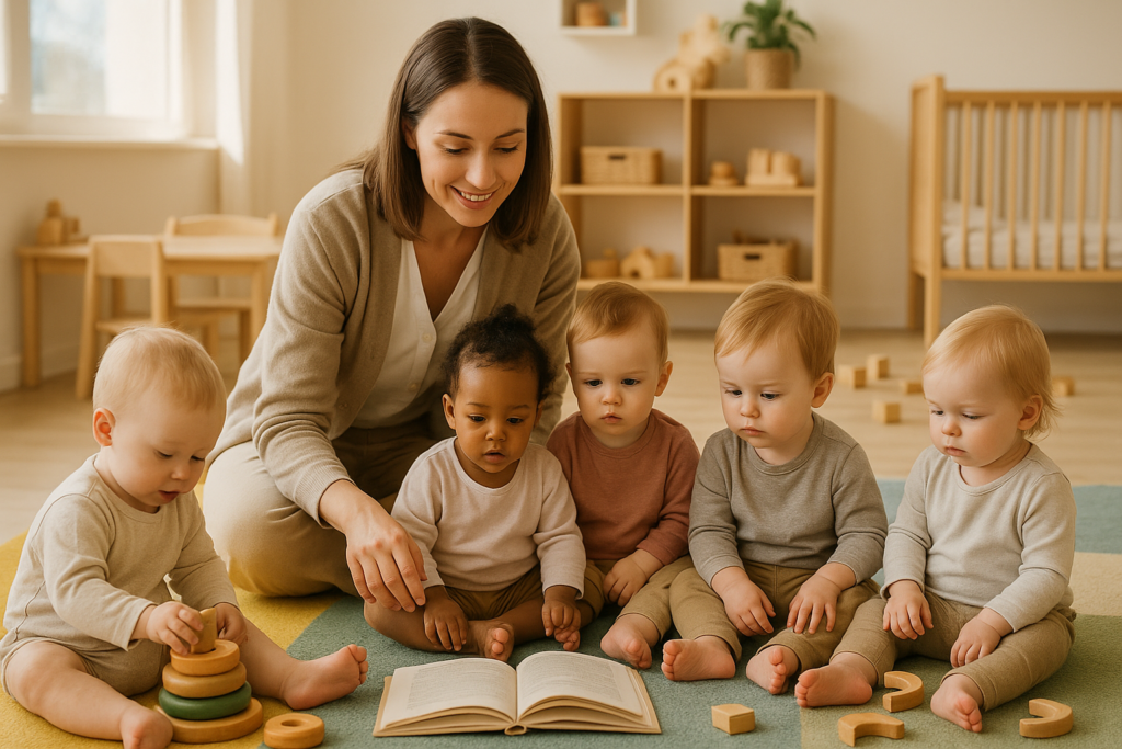 ADVF chaleureuse et bienveillante travaillant en crèche auprès de jeune enfant